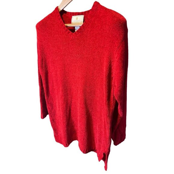 Express Tricot Red V Neck Long Tunic Sweater Sz M - Picture 3 of 9